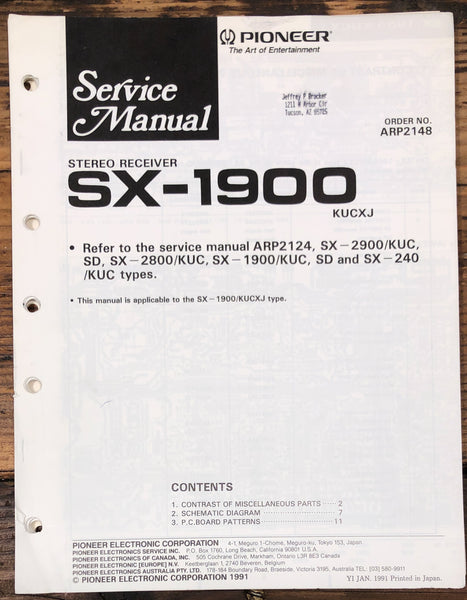 Pioneer SX-1900 Receiver  Service Manual *Original* #1