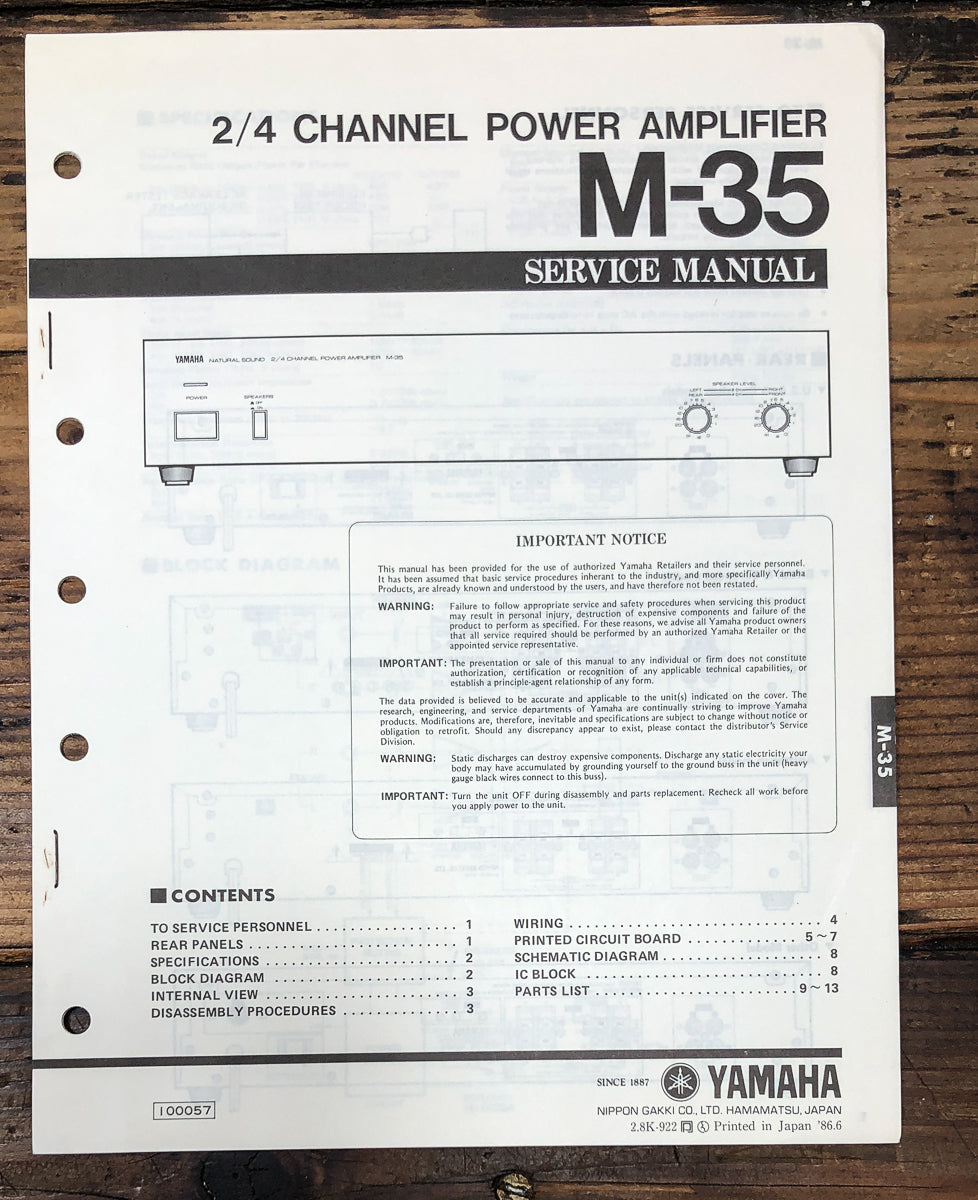 Yamaha M-35 Amplifier Service Manual *Original*