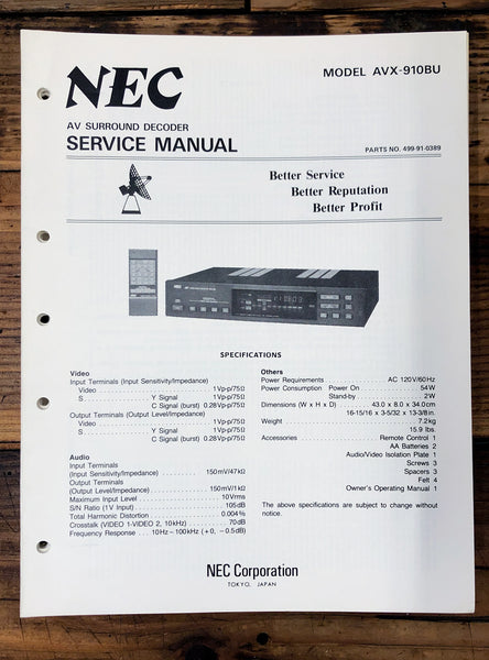 NEC AVX-910BU AVX-910 Surround Decoder  Service Manual *Original*