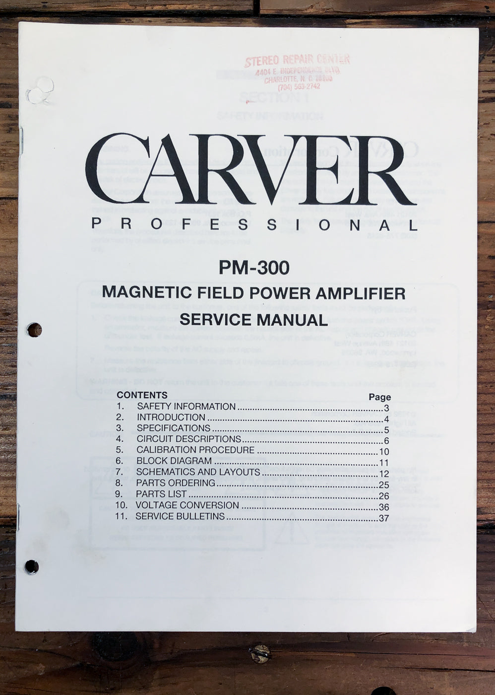 Carver PM-300 Amplifier Service Manual *Original*