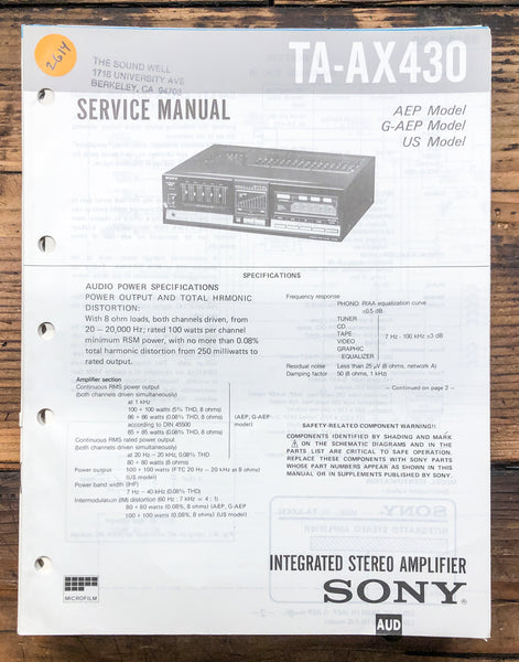 Sony TA-AX430 Amplifier  Service Manual *Original*