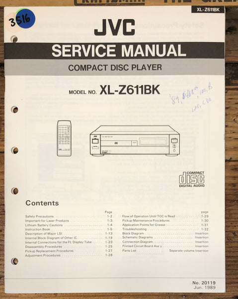 JVC XL-Z611 -Z611BK CD Player Service Manual *Original*