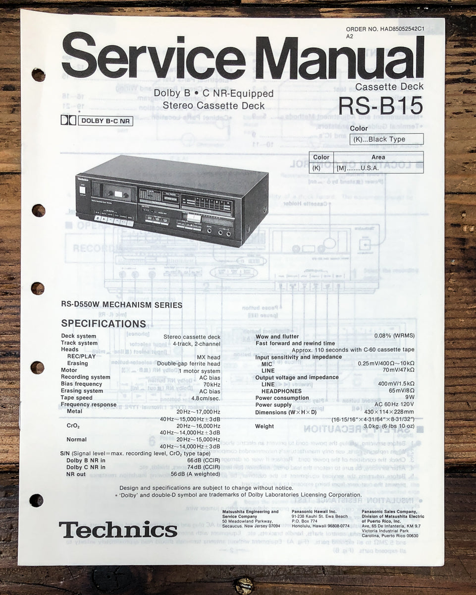 Technics RS-B15 Cassette Service Manual *Original*