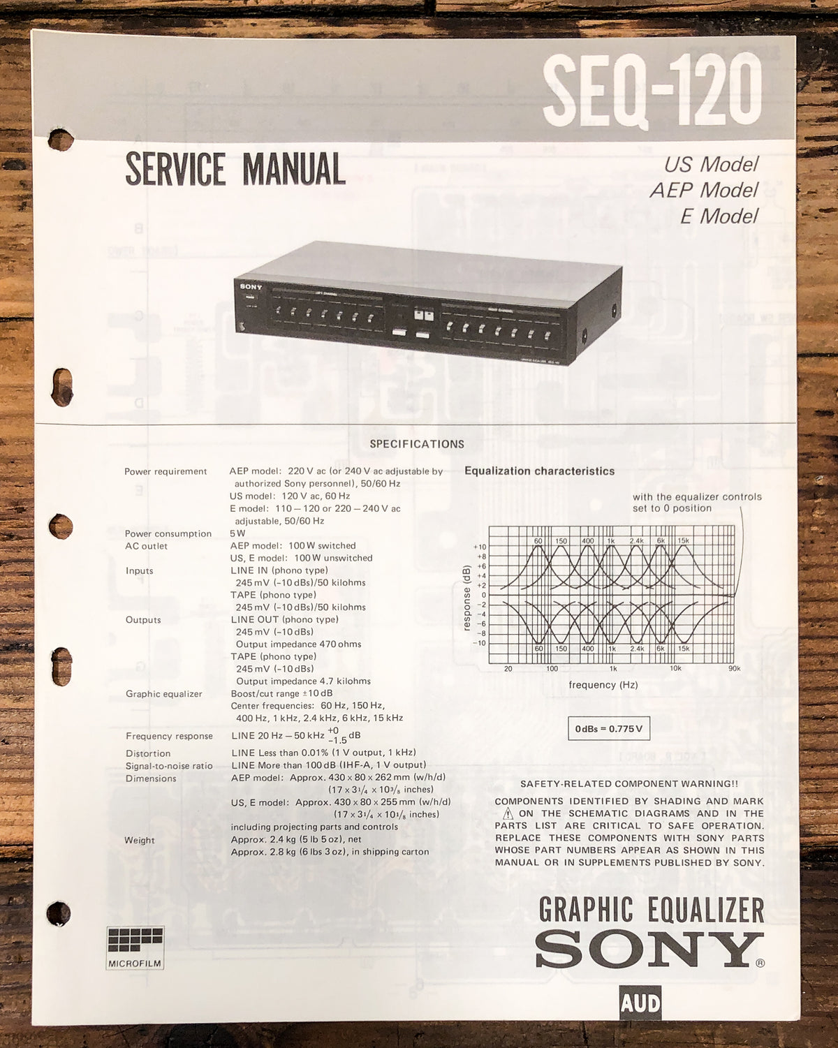 Sony SEQ-120 Equalizer Service Manual *Original*