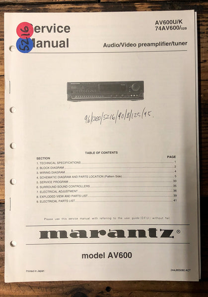 Marantz AV600 AV-600 AV-600U  Service Manual *Original*