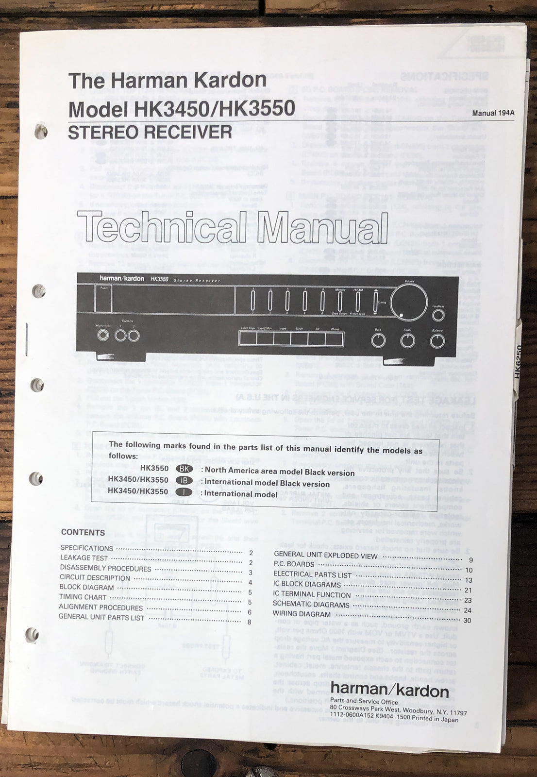 Harmon Kardon HK3450 HK3550 HK 3450 HK 3550   Service Manual *Original*