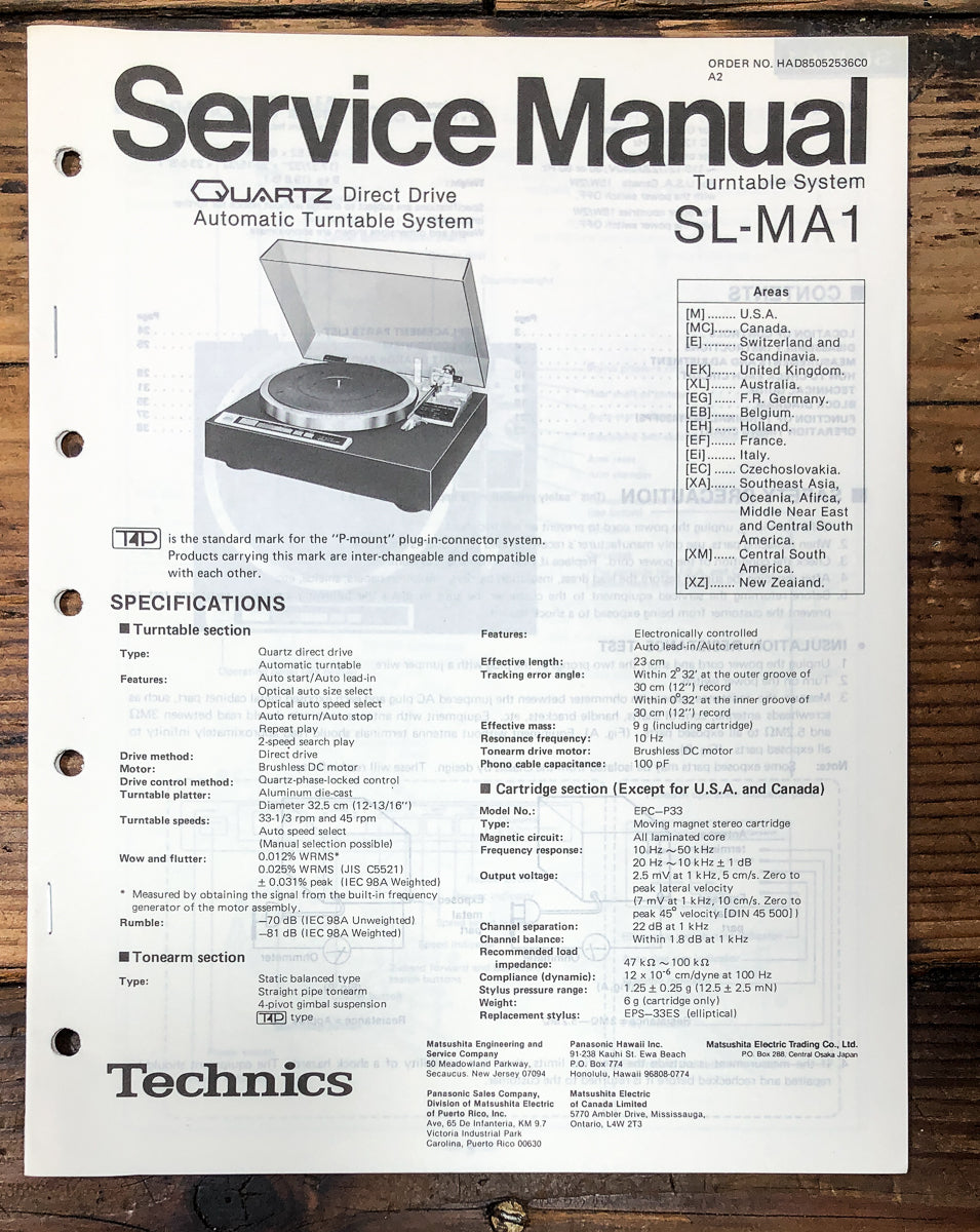 Technics SL-MA1 Record Player / Turntable Service Manual *Original*