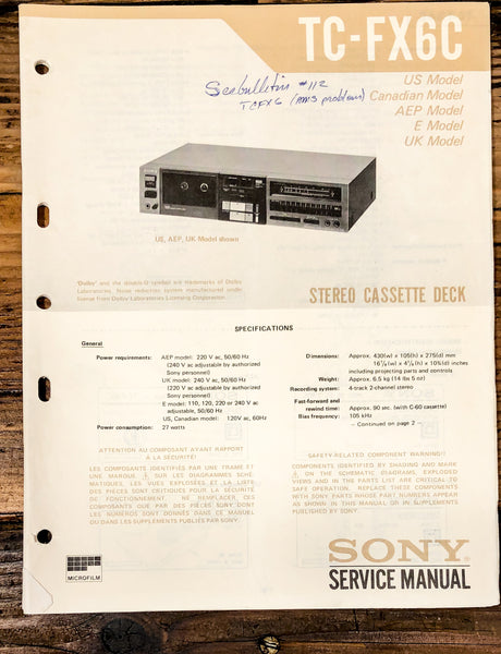 Sony TC-FX6C Cassette Service Manual *Original*