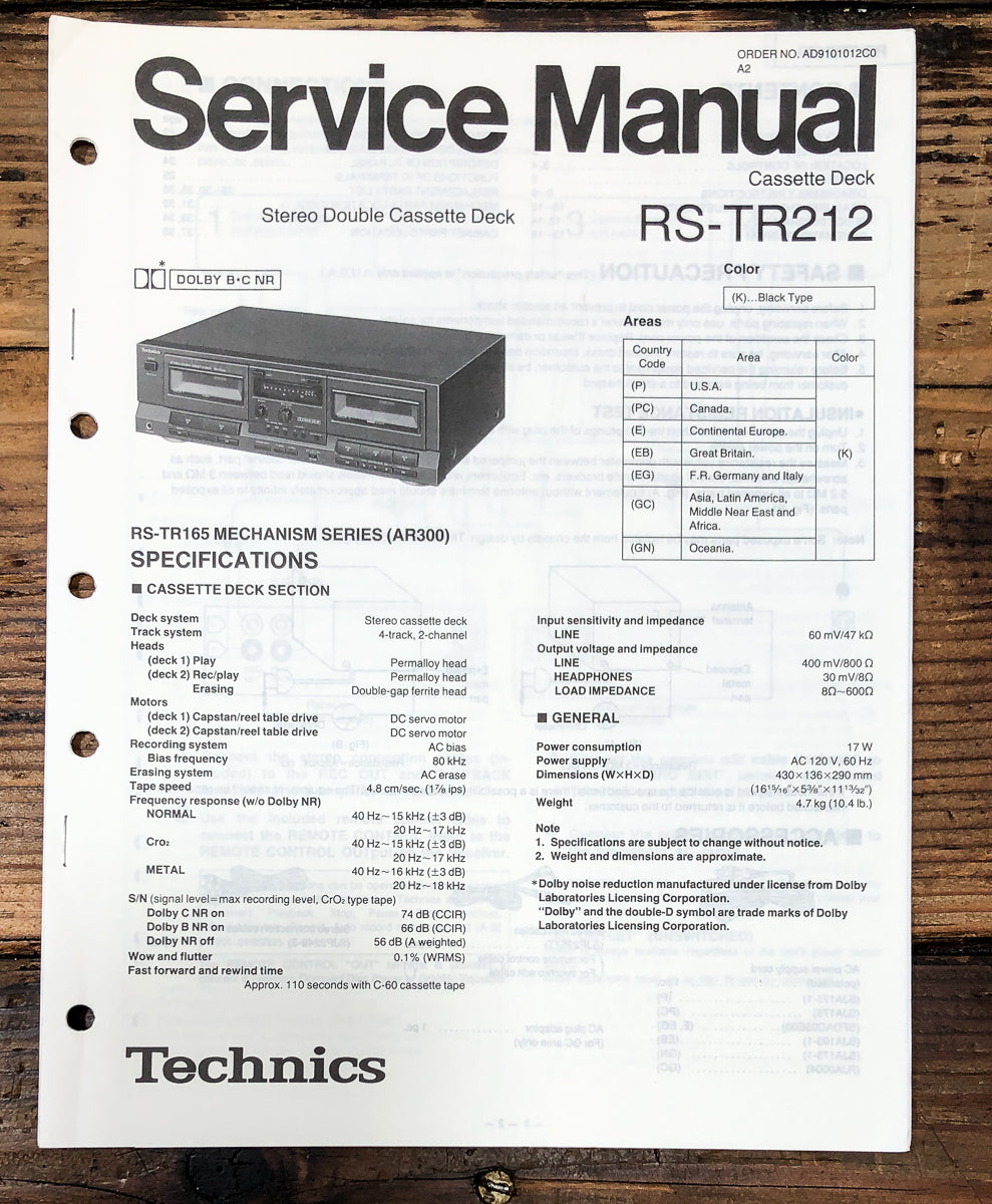 Technics RS-TR212 Cassette Service Manual *Original*