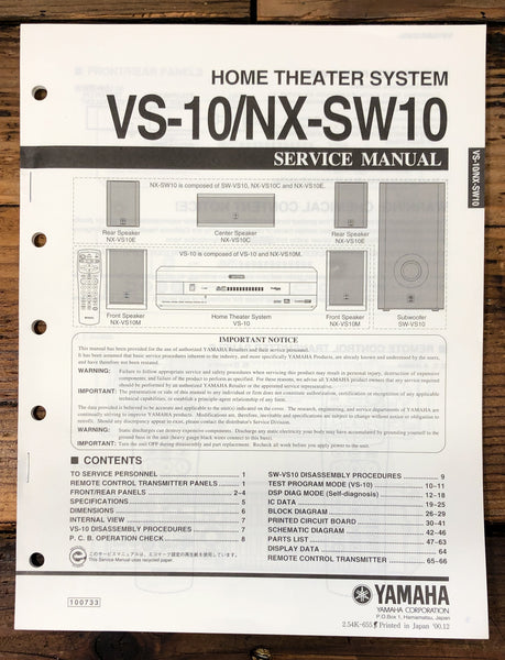 Yamaha VS-10 NX-SW10 Home Theater  Service Manual *Original*