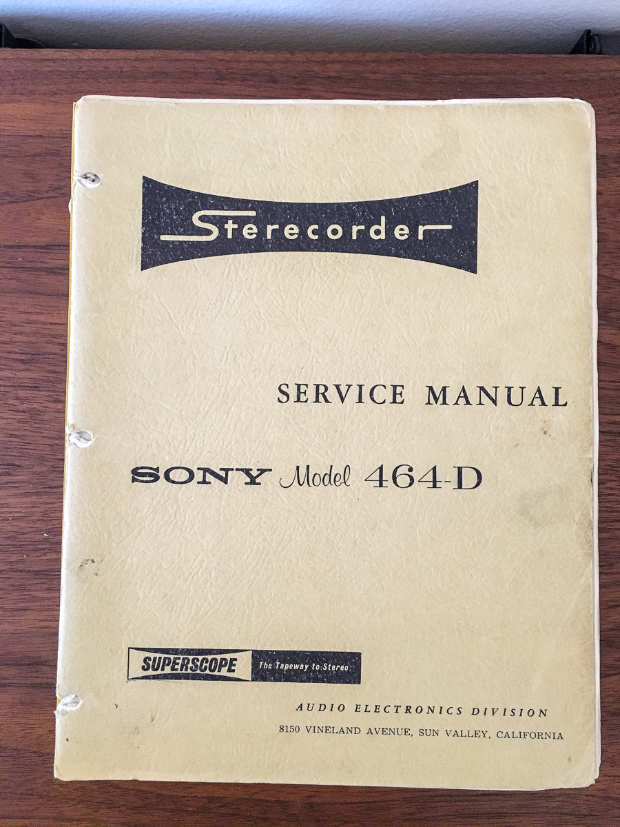 Sony Model464D 464-D Tape Recorder Service Manual *Original*