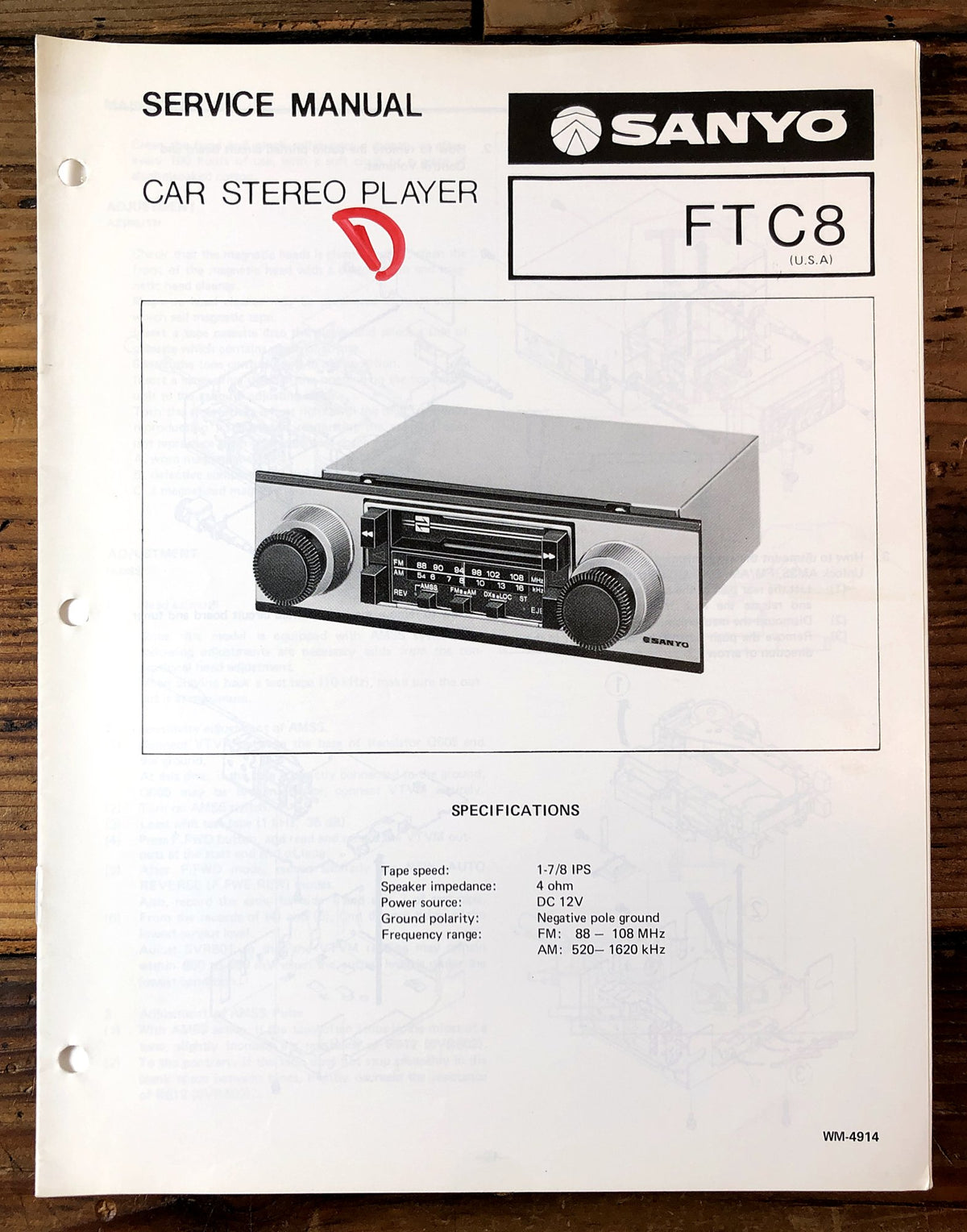 Sanyo FTC8 Car Stereo Player Service Manual *Original*