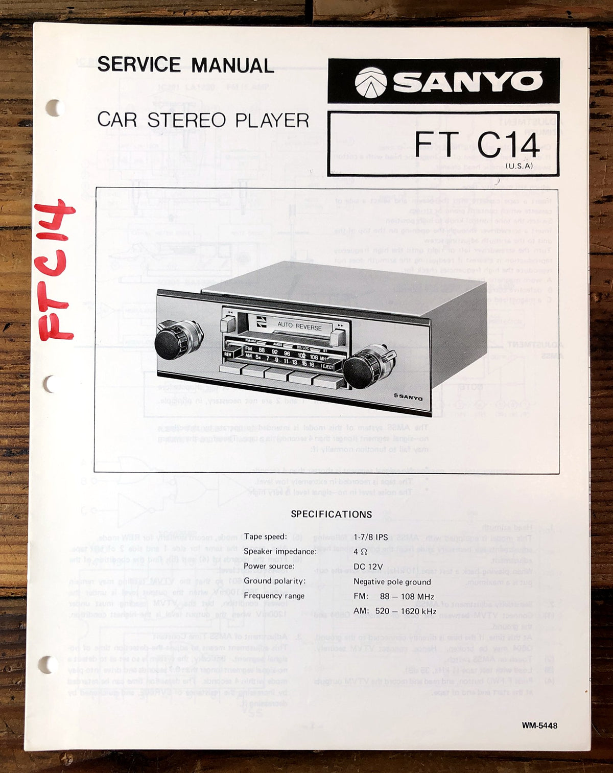 Sanyo FT C14 Car Stereo Player Service Manual *Original*
