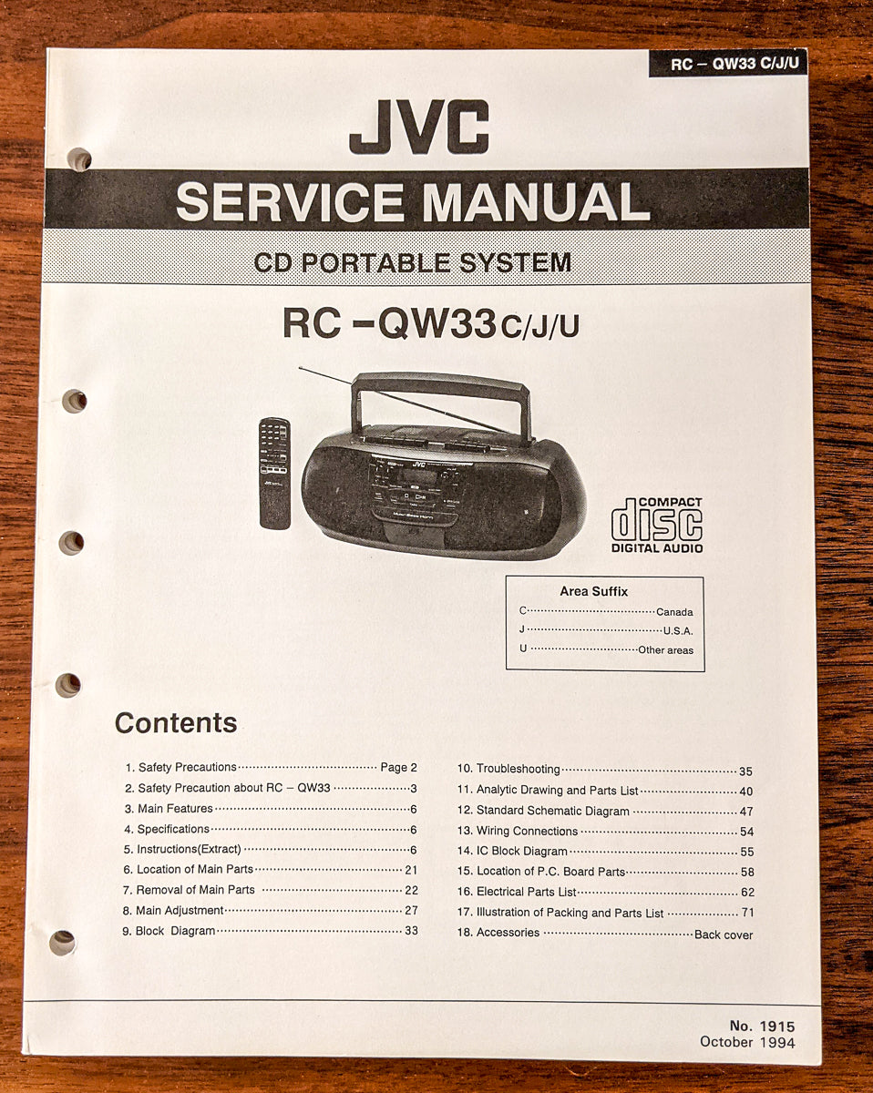 JVC RC-QW33 CD Portable Stereo Service Manual *Original*