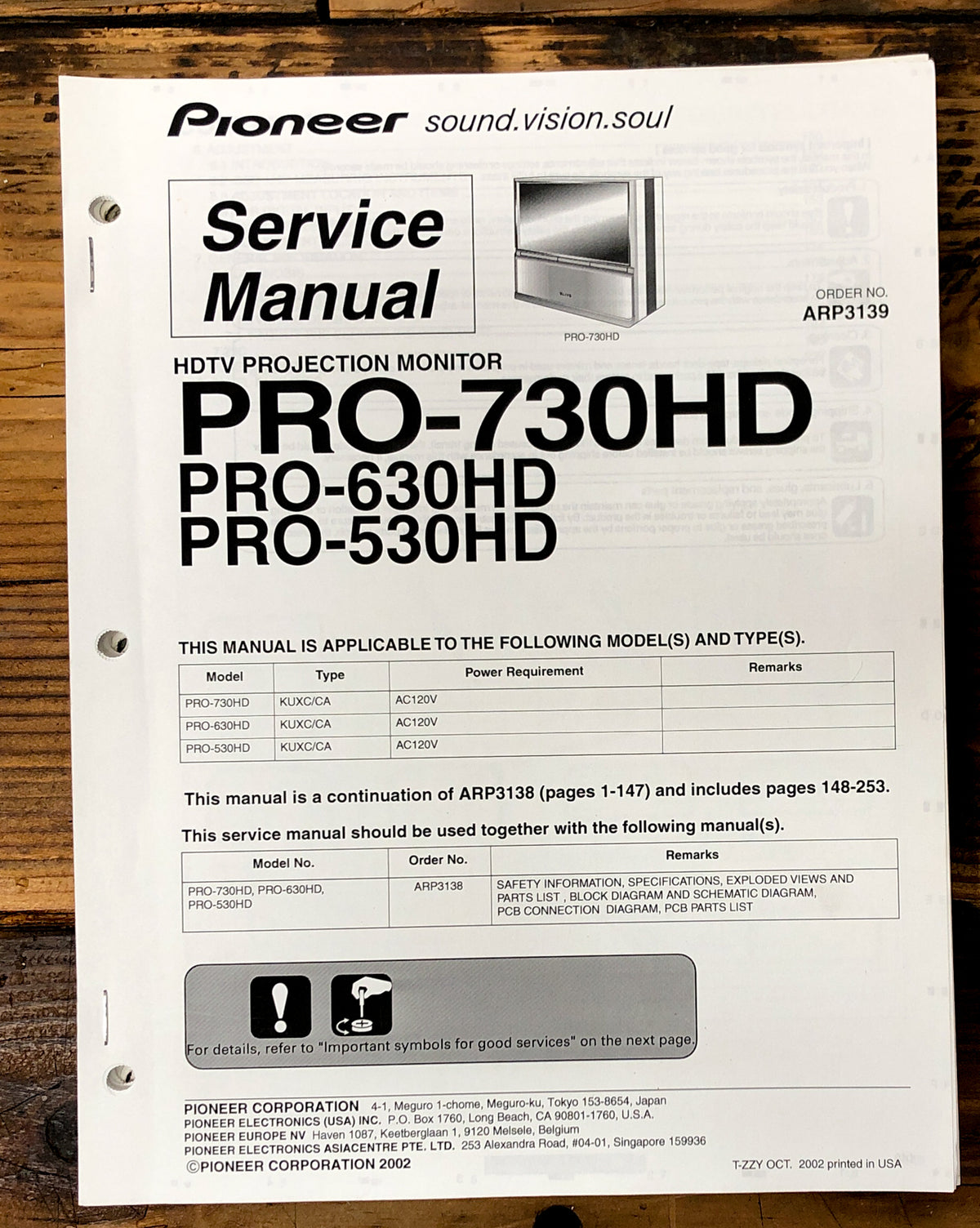 Pioneer PRO-730HD PRO-630HD PRO-530HD  Service Manual *Original* #2