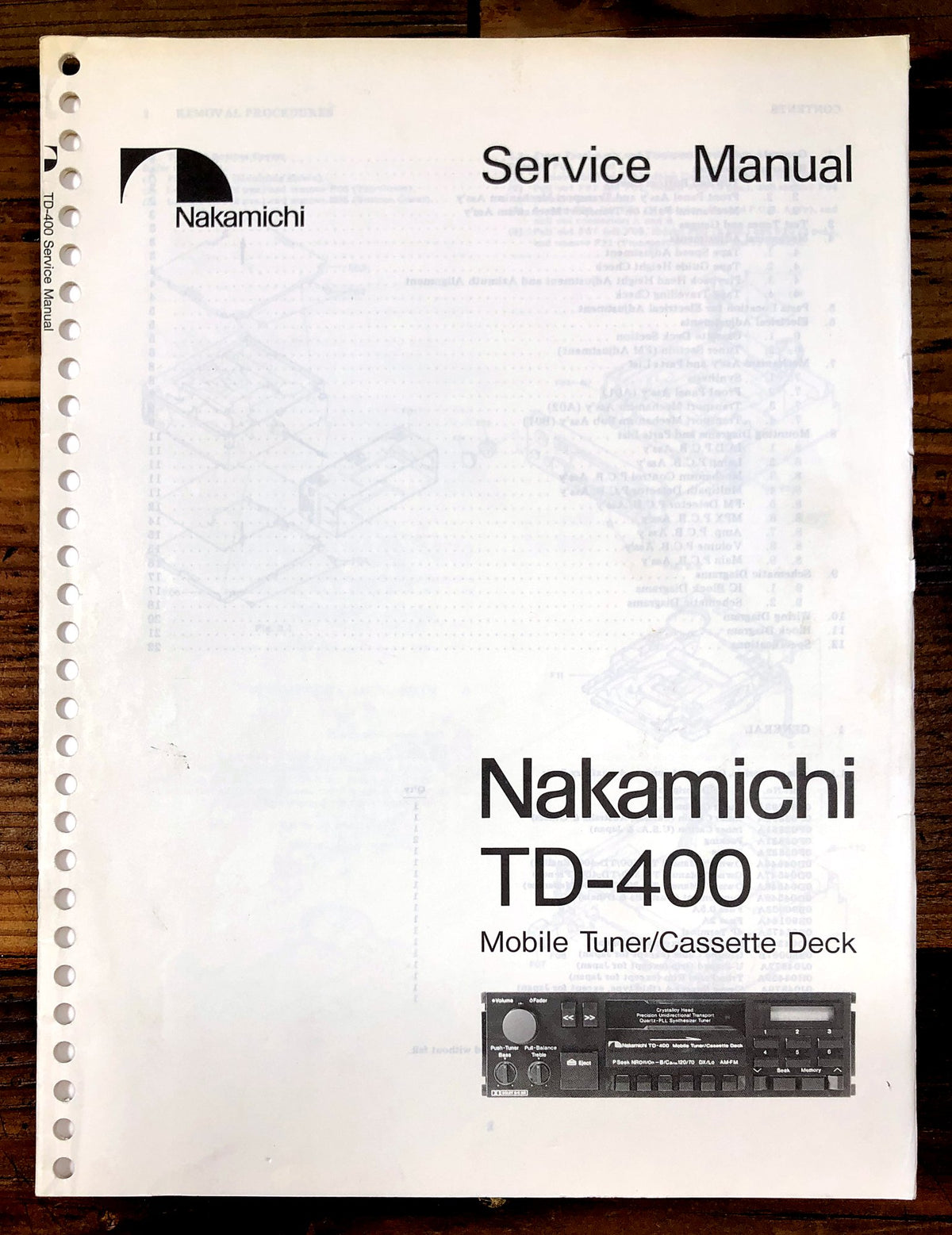Nakamichi TD-400 Mobile Tuner/Cassette Deck Service Manual *Original*