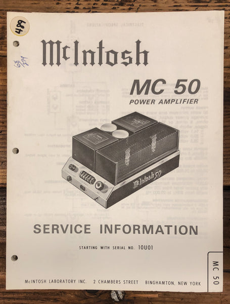 McIntosh MC50 MC-50 Amplifier  Service Manual *Original*