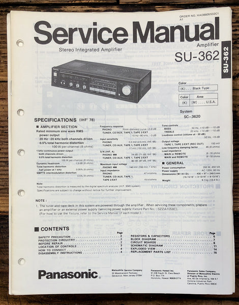 Panasonic SU-362 Amplifier  Service Manual *Original*