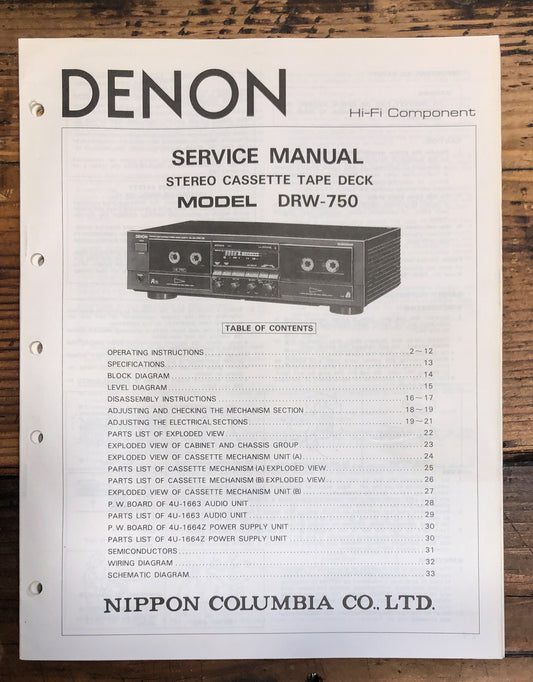 Denon DRW-750 Cassette  Service Manual *Original*