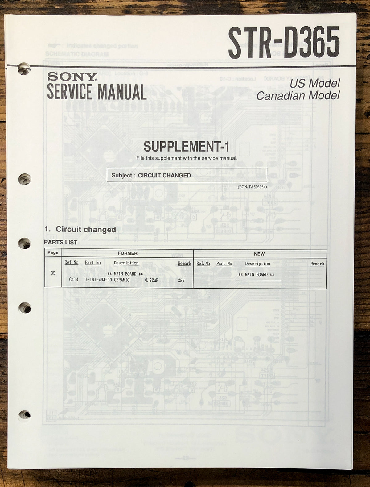 Sony STR-D365 Receiver Supp. Service Manual *Original*