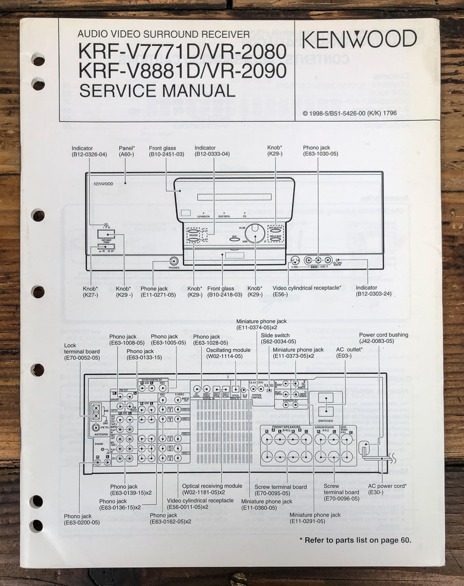 Kenwood KRF-V7771 -V8881 VR-2080 -2090 Receiver Service Manual *Original*