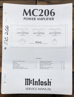 McIntosh MC206 MC-206 Amplifier  Service Manual *Original*