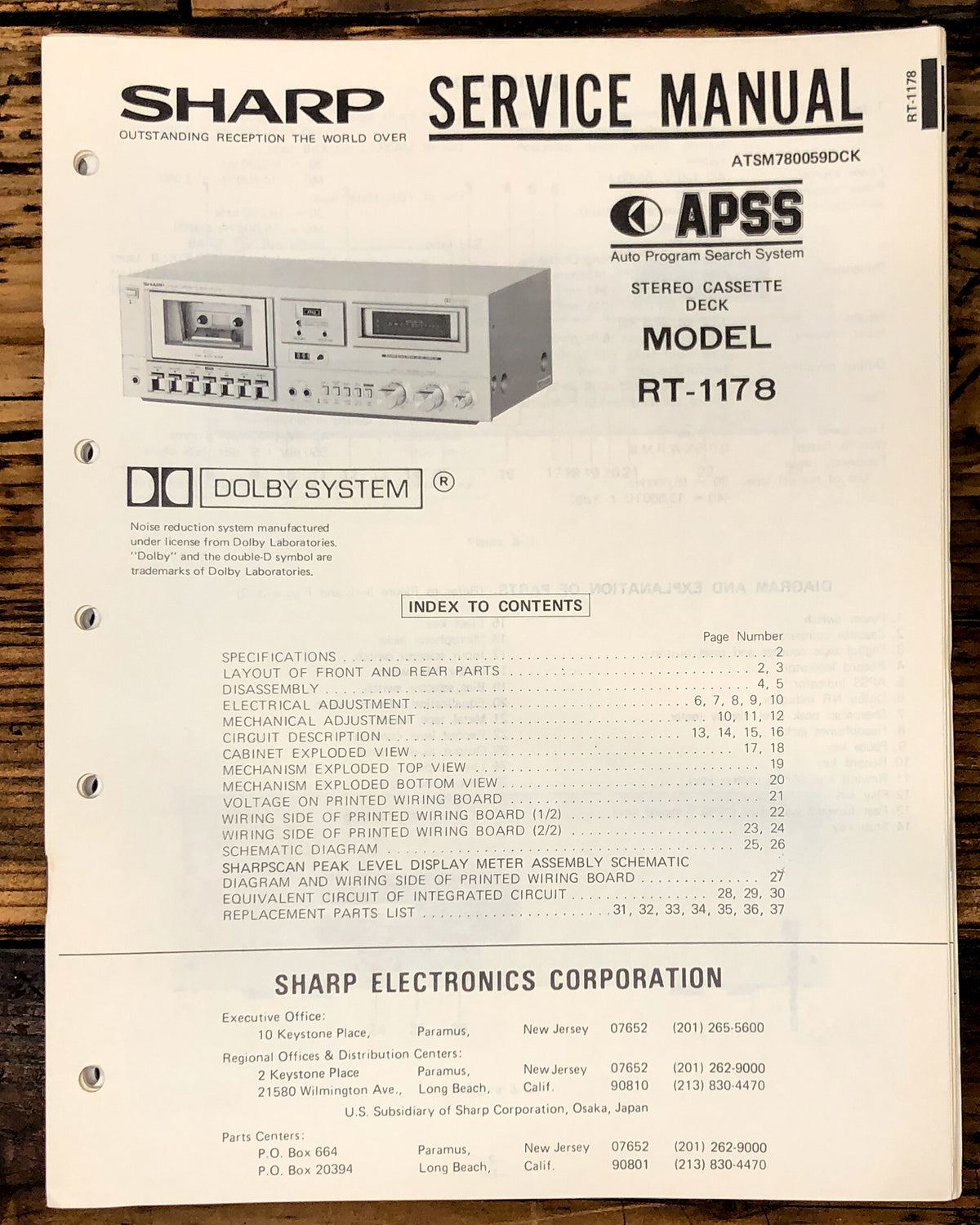 Sharp RT-1178 Cassette Service Manual *Original*