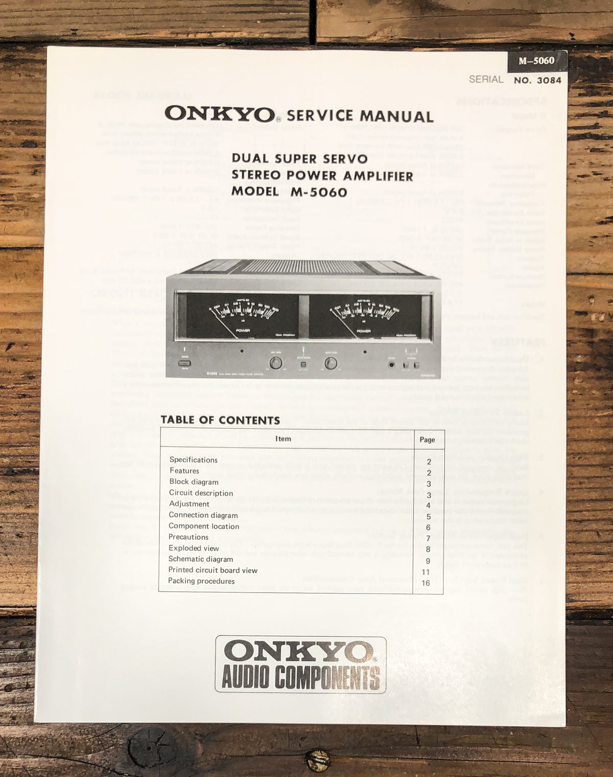 Onkyo M-5060 Amplifier Service Manual *Original*