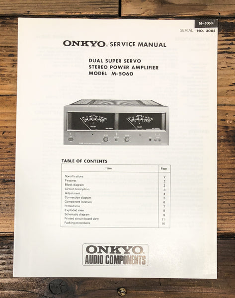 Onkyo M-5060 Amplifier Service Manual *Original*