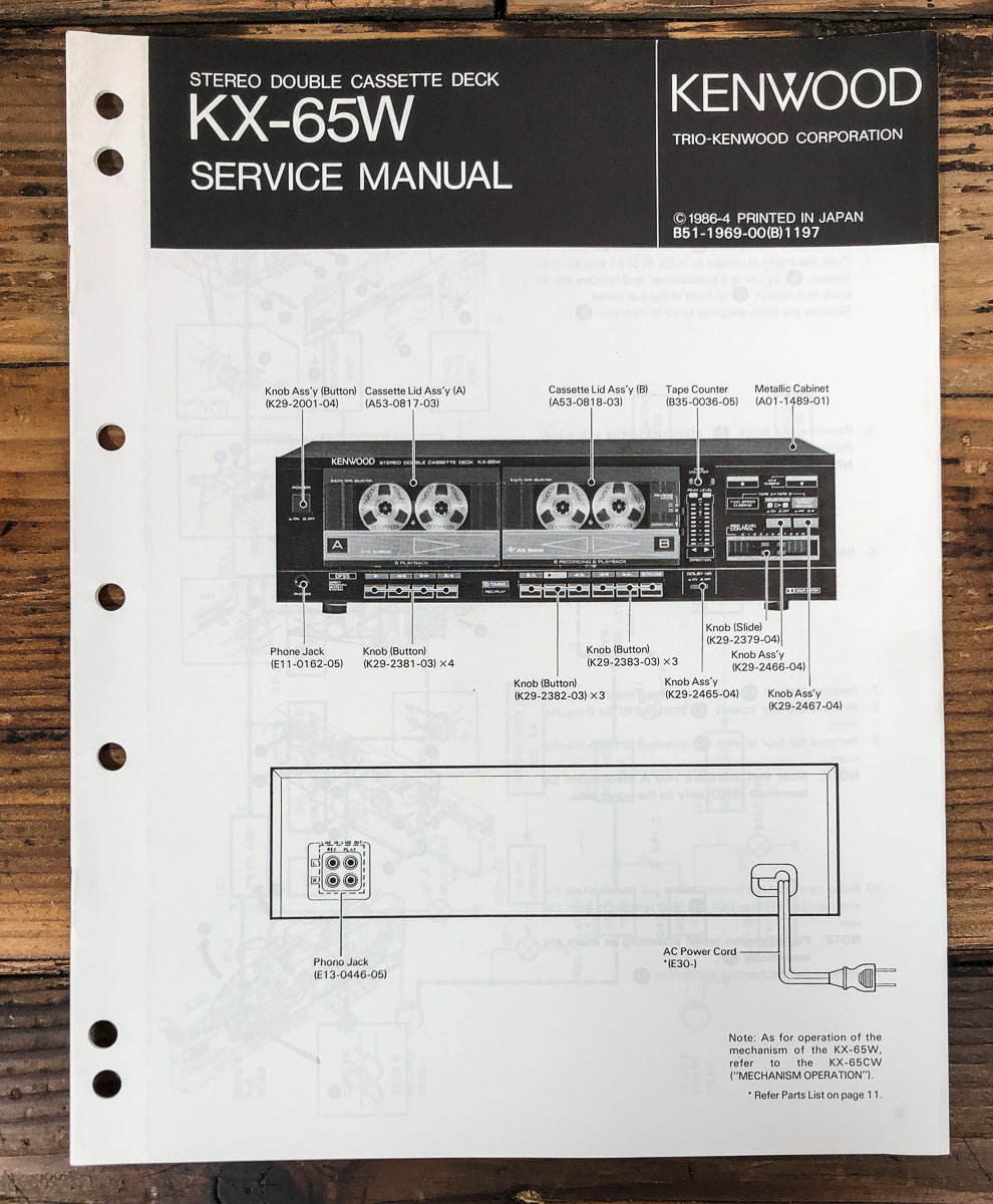 Kenwood KX-65W Cassette Service Manual *Original*