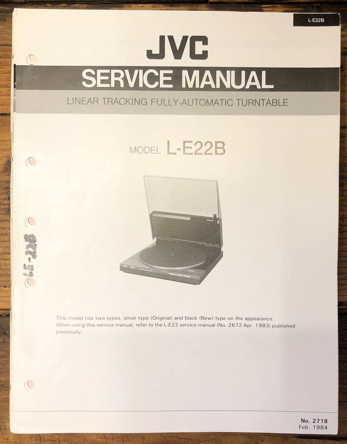 JVC L-E22B Record Player / Turntable Service Manual *Original*