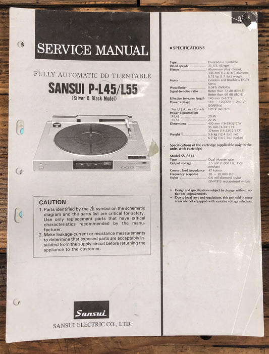 Sansui P-L45 P-L55 Record Player / Turntable  Service Manual *Original*