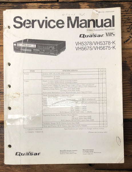 Quasar VH5378 VH5675 -K VCR  Service Manual *Original*