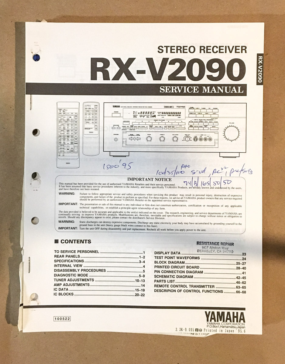 Yamaha RX-V2090 Receiver  Service Manual *Original*