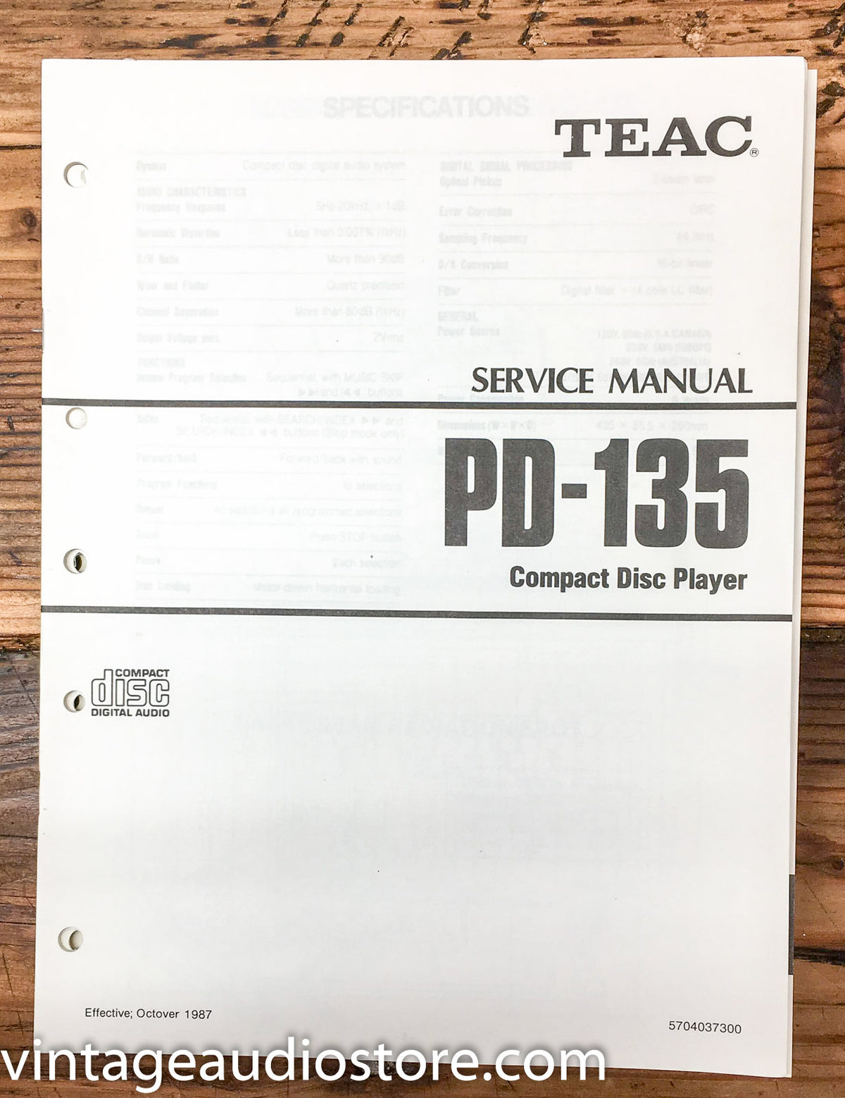Teac PD-135 CD Player  Service Manual *Original*