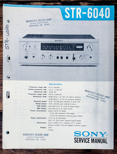 Sony STR-6040 Receiver  Service Manual *Original*