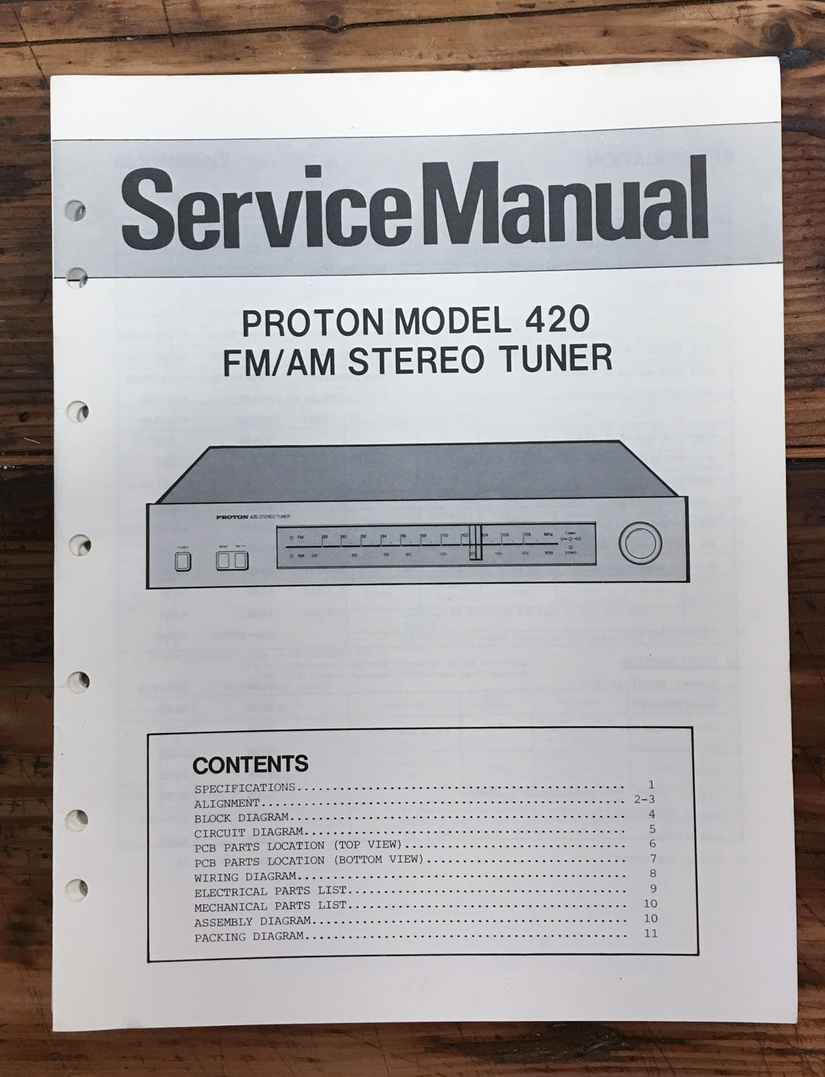 Proton Model 420 Tuner  Service Manual *Original*