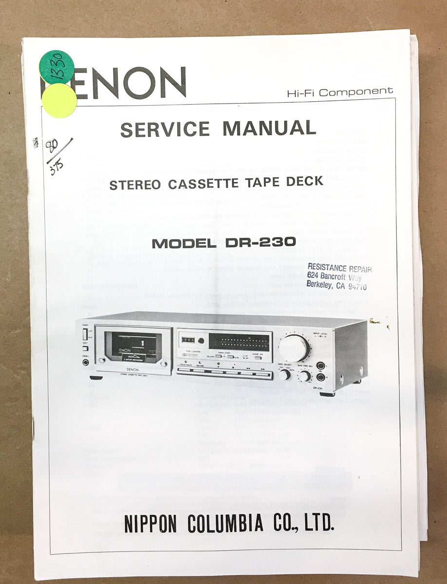 Denon DR-320 Cassette / Tape Deck  Service Manual *Original*