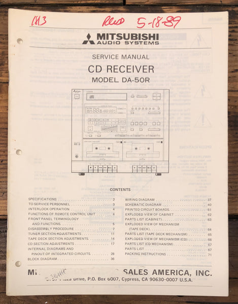 Mitsubishi DA-50R CD Receiver  Service Manual *Original*