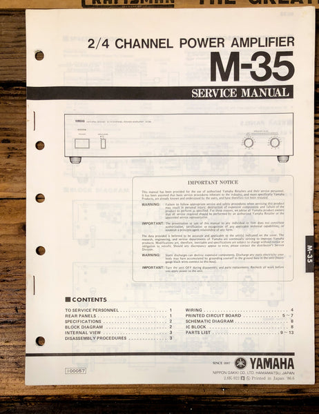 Yamaha M-35 Amplifier  Service Manual *Original*