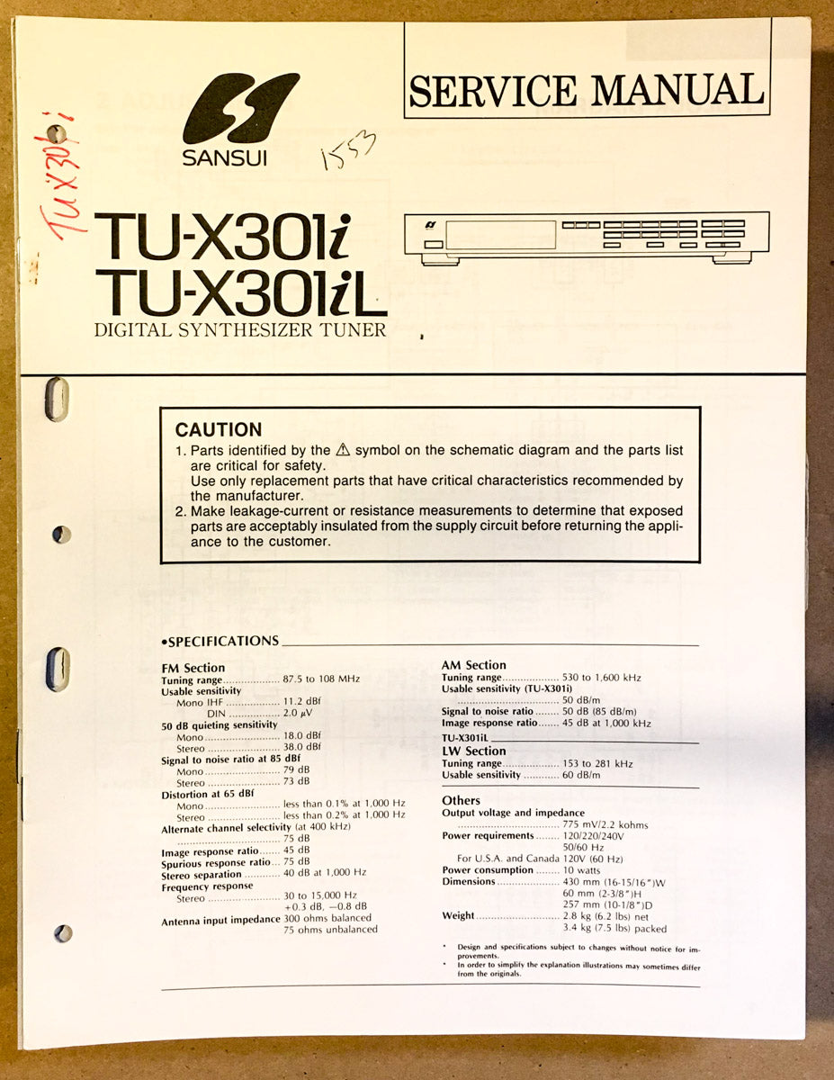 Sansui TU-X301i Tuner Service Manual *Original*