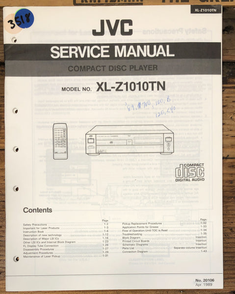 JVC XL-Z1010 -Z1010TN CD Player Service Manual *Original*
