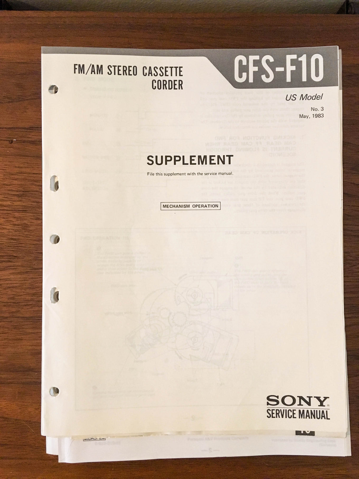 Sony CFS-F10 RADIO CASSETTE Service Manual Supplement 3 *Original*