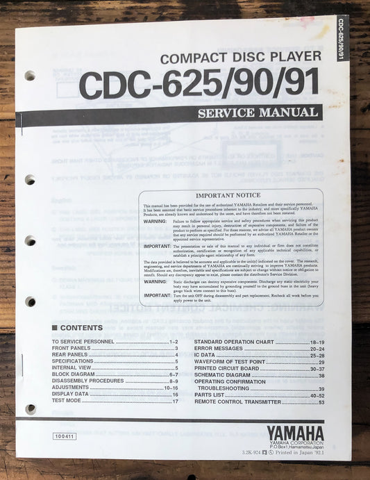 Yamaha CDC-625 CDC-91 CDC-90   Service Manual *Original*