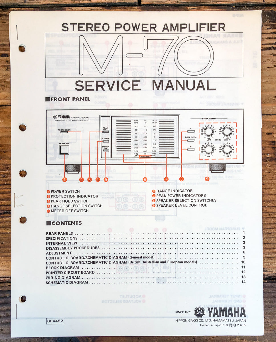 Yamaha M-70 Amplifier Service Manual *Original*