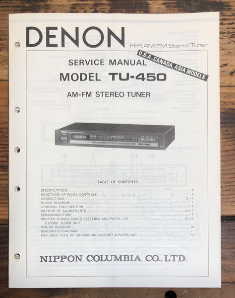 Denon TU-450 Tuner  Service Manual *Original*