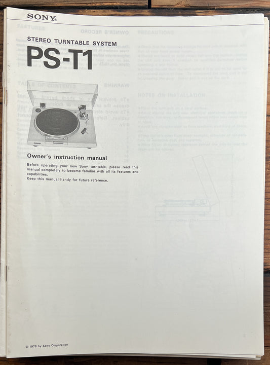 Sony PS-T1 Turntable / Record Player  Owner / User Manual *Original*
