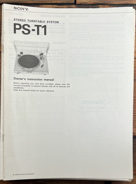 Sony PS-T1 Turntable / Record Player  Owner / User Manual *Original*