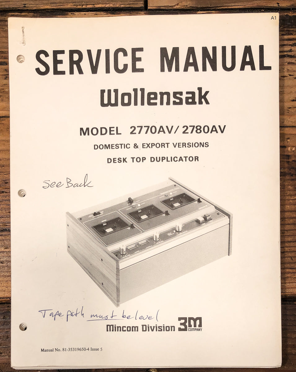 3M / Wollensak Model 2770AV 2780AV Tape Duplicator Service Manual *Original*