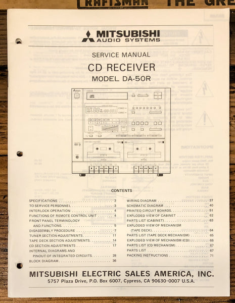 Mitsubishi DA-50R Receiver  Service Manual *Original*